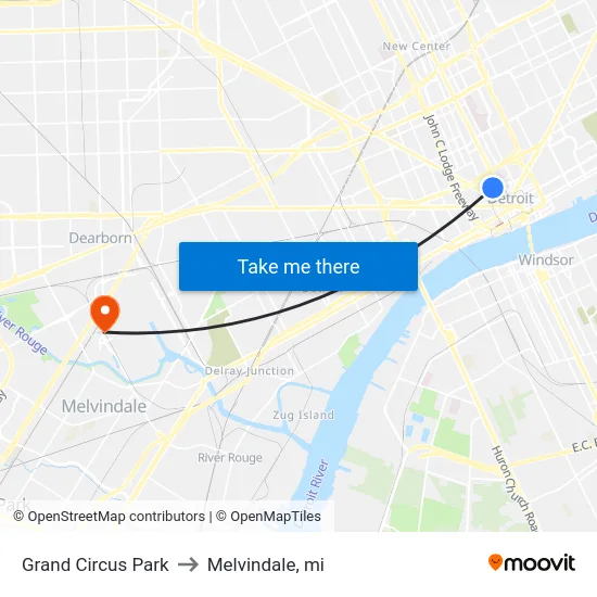 Grand Circus Park to Melvindale, mi map