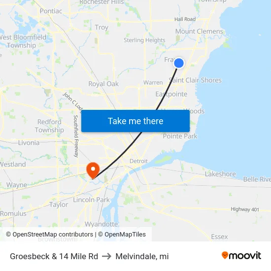 Groesbeck @ 14 Mile to Melvindale, mi map