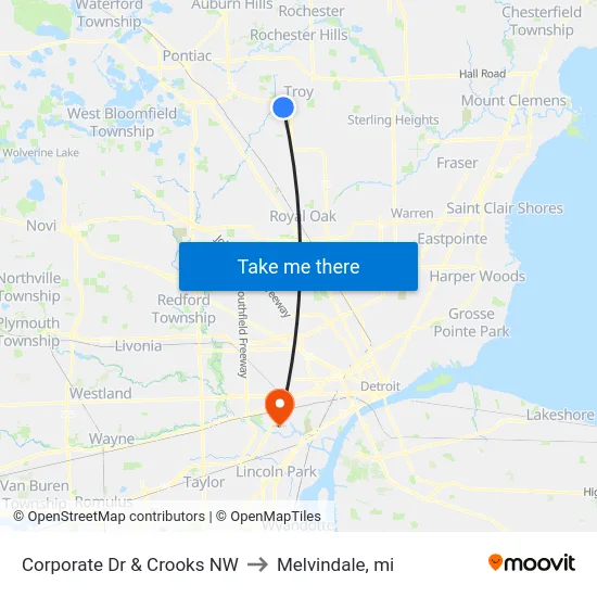 Corporate Drive & Crooks NW to Melvindale, mi map