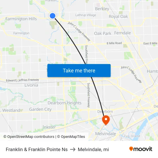 Franklin & Franklin Pointe Nearside to Melvindale, mi map