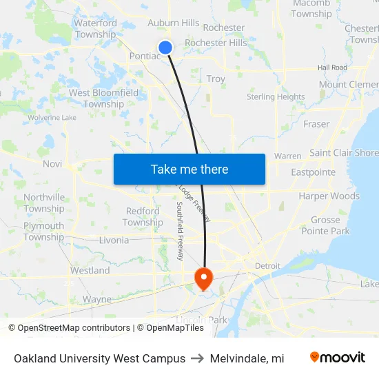 Oakland University West Campus to Melvindale, mi map