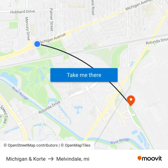 Michigan & Korte to Melvindale, mi map