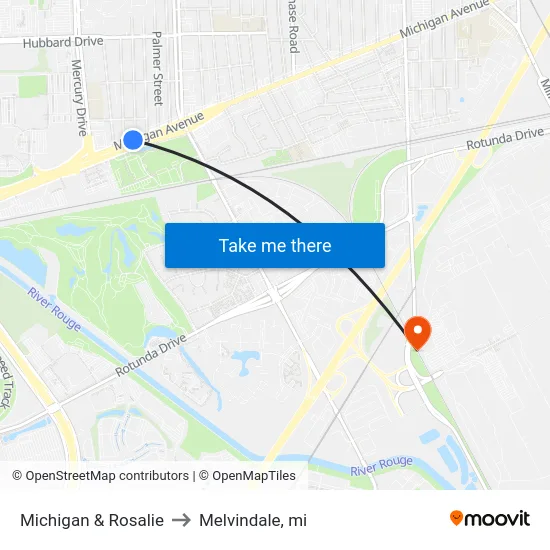 Michigan & Rosalie to Melvindale, mi map