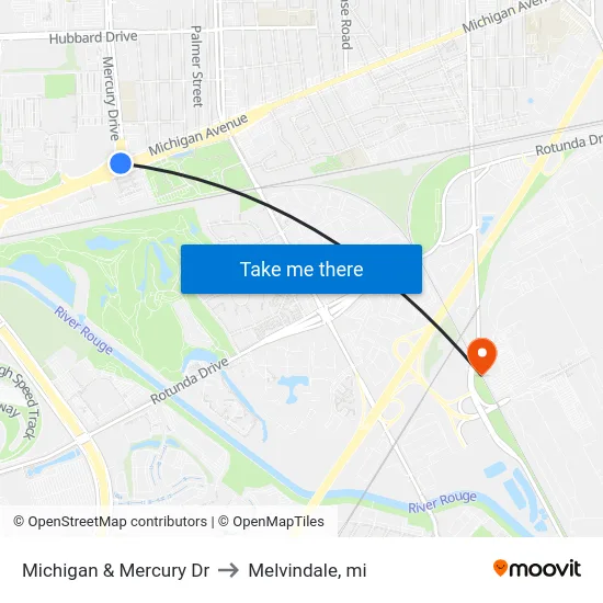 Michigan & Mercury Dr to Melvindale, mi map