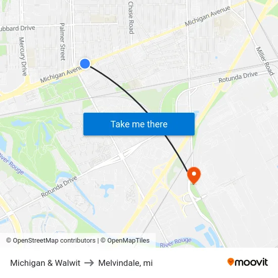 Michigan & Walwit to Melvindale, mi map
