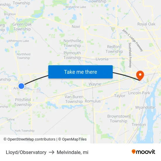 Lloyd/Observatory to Melvindale, mi map