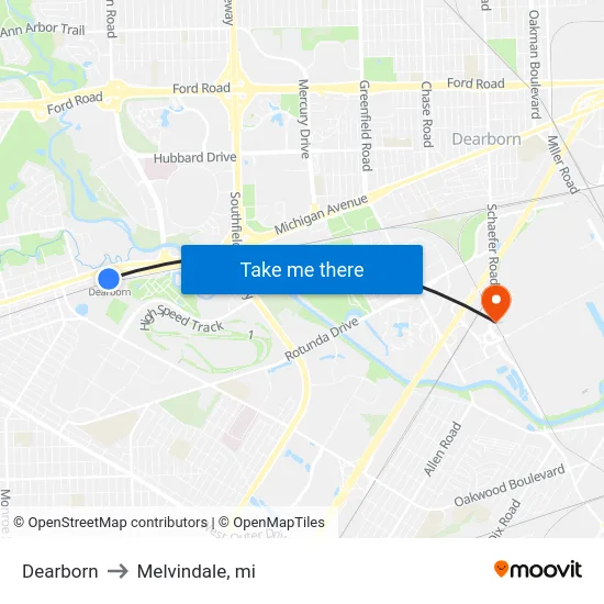 Dearborn to Melvindale, mi map