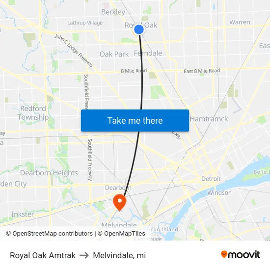 Royal Oak Amtrak to Melvindale, mi map