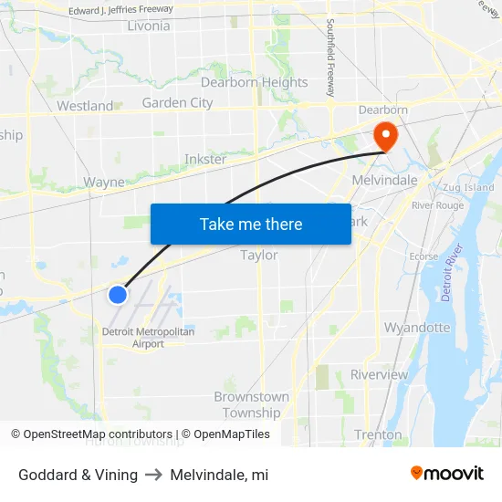 Goddard & Vining to Melvindale, mi map