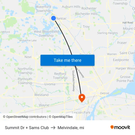 Summit Drive & Sams Club to Melvindale, mi map