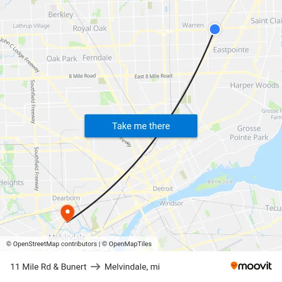 11 Mile & Bunert to Melvindale, mi map