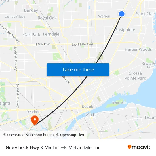 Groesbeck Highway & Martin to Melvindale, mi map