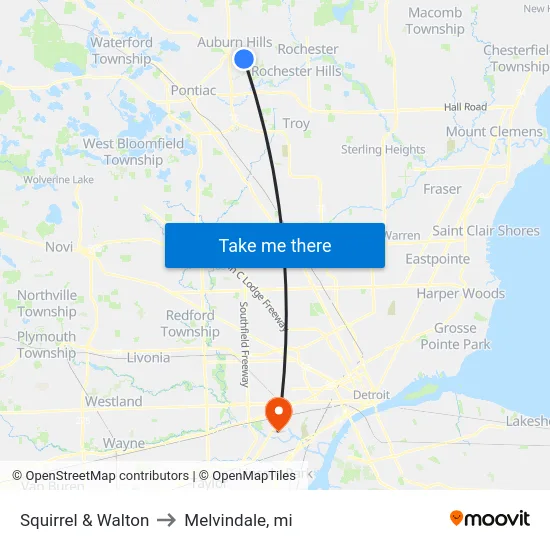Squirrel & Walton to Melvindale, mi map