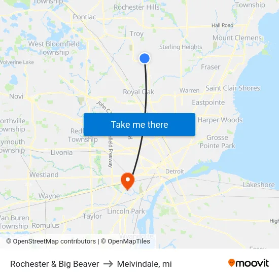 Rochester & Big Beaver to Melvindale, mi map