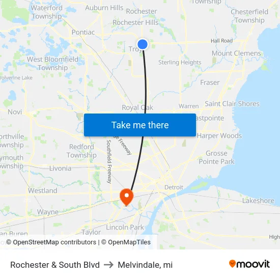 Rochester & South Blvd to Melvindale, mi map