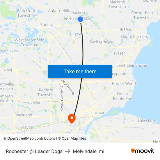 Rochester @ Leader Dogs to Melvindale, mi map
