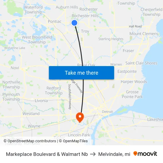 Markeplace Boulevard & Walmart Nb to Melvindale, mi map