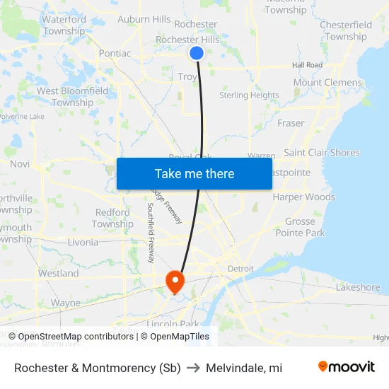 Rochester & Montmorency (Sb) to Melvindale, mi map
