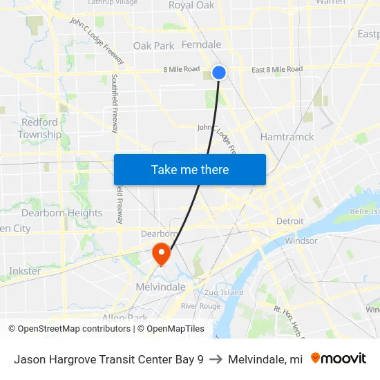 Jason Hargrove Transit Center Bay 9 to Melvindale, mi map