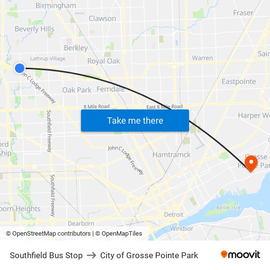 Southfield Bus Stop to City of Grosse Pointe Park map