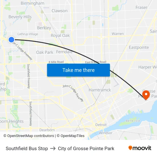 Southfield Bus Stop to City of Grosse Pointe Park map