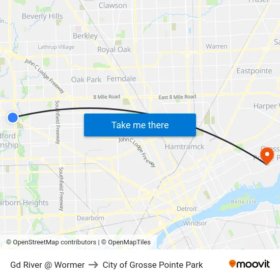 Gd River @ Wormer to City of Grosse Pointe Park map
