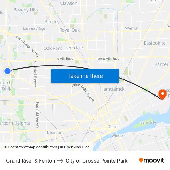 Grand River & Fenton to City of Grosse Pointe Park map