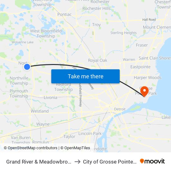 Grand River & Meadowbrook Ns to City of Grosse Pointe Park map