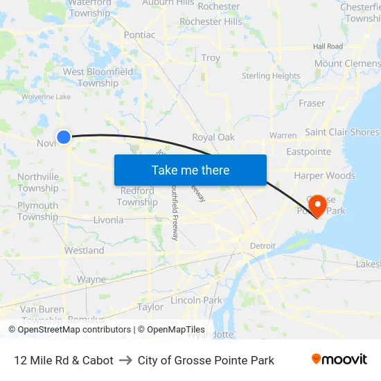 12 Mile Rd & Cabot to City of Grosse Pointe Park map