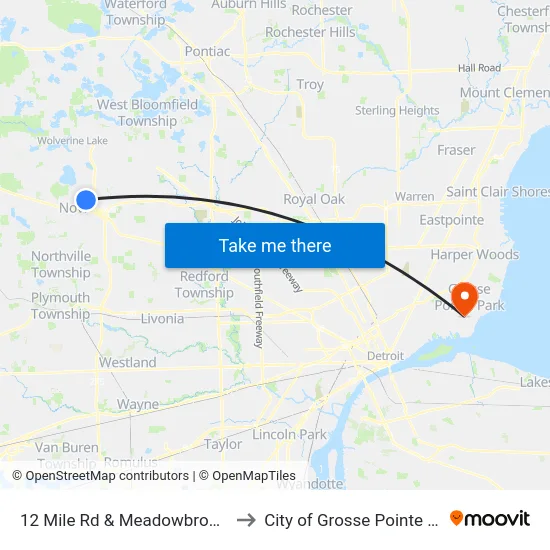 12 Mile Rd & Meadowbrook Ns to City of Grosse Pointe Park map