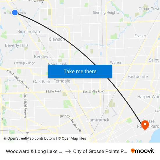 Woodward & Long Lake Nb to City of Grosse Pointe Park map
