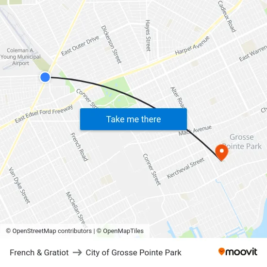 French & Gratiot to City of Grosse Pointe Park map