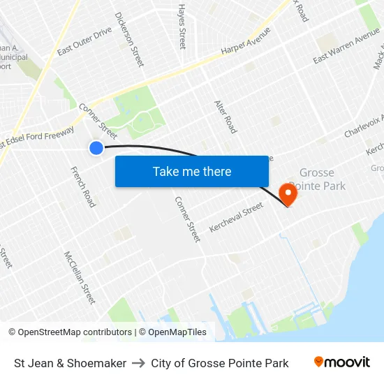 St Jean & Shoemaker to City of Grosse Pointe Park map