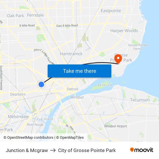 Junction & Mcgraw to City of Grosse Pointe Park map