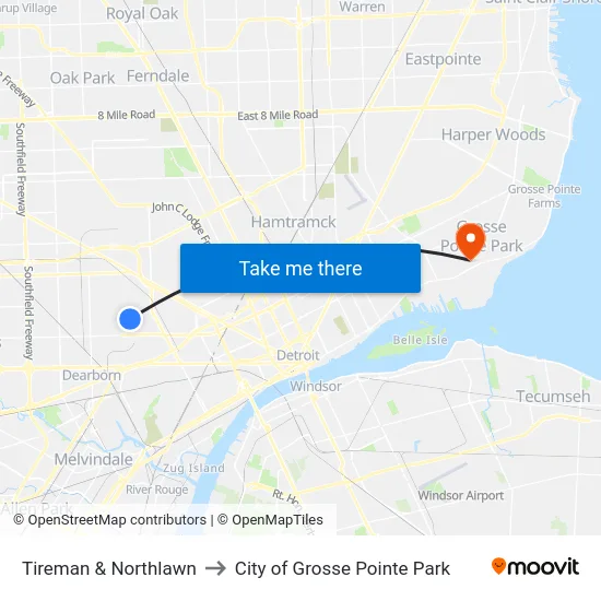 Tireman & Northlawn to City of Grosse Pointe Park map