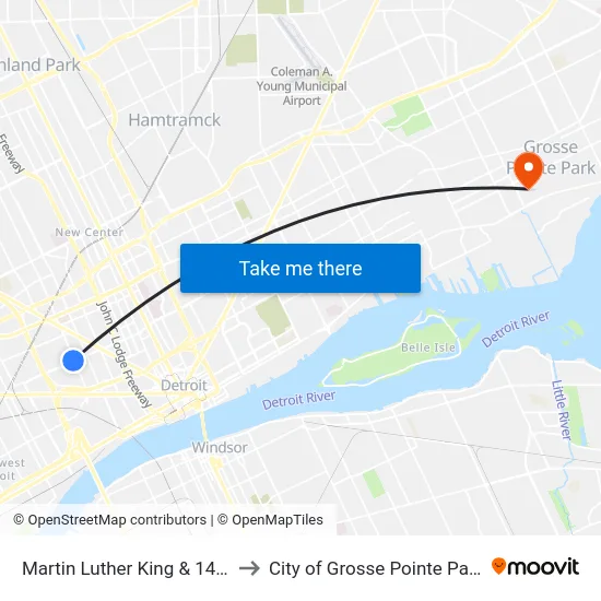 Martin Luther King & 14th to City of Grosse Pointe Park map
