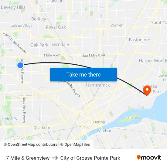 7 Mile & Greenview to City of Grosse Pointe Park map