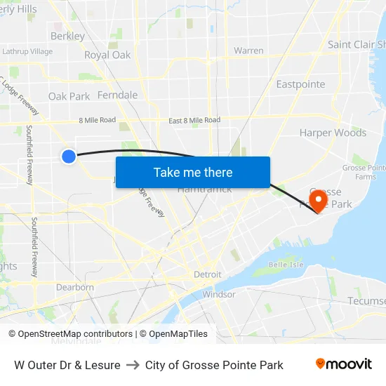 W Outer Dr & Lesure to City of Grosse Pointe Park map