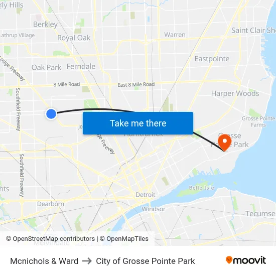 Mcnichols & Ward to City of Grosse Pointe Park map