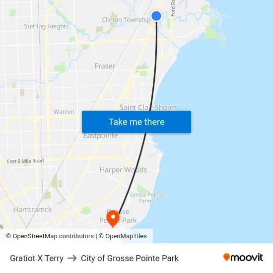 Gratiot X Terry to City of Grosse Pointe Park map