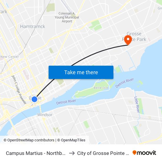 Campus Martius - Northbound to City of Grosse Pointe Park map