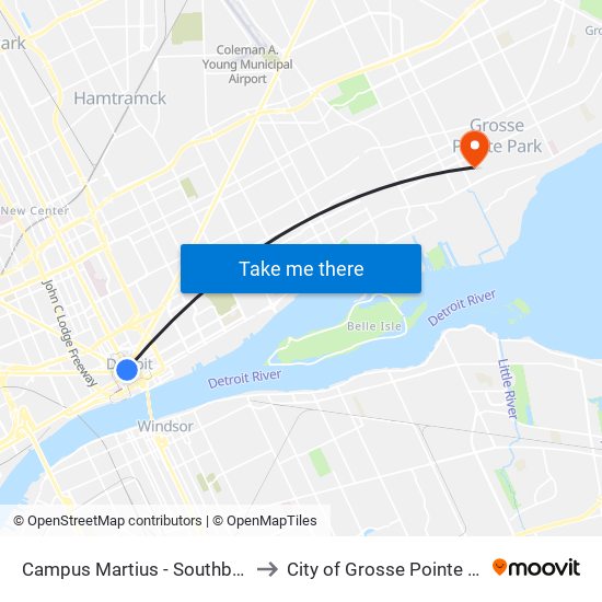 Campus Martius - Southbound to City of Grosse Pointe Park map