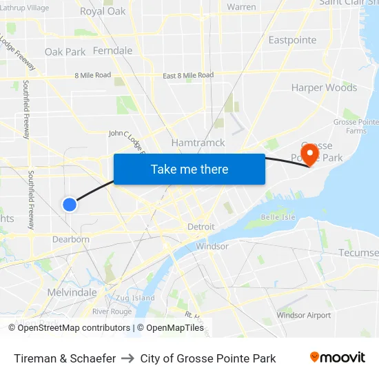Tireman & Schaefer to City of Grosse Pointe Park map