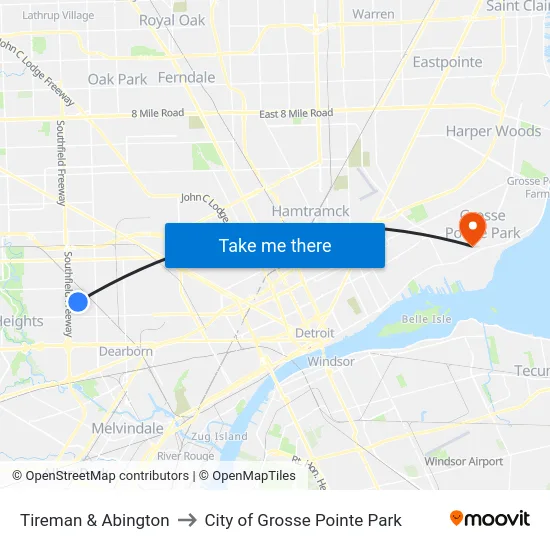 Tireman & Abington to City of Grosse Pointe Park map