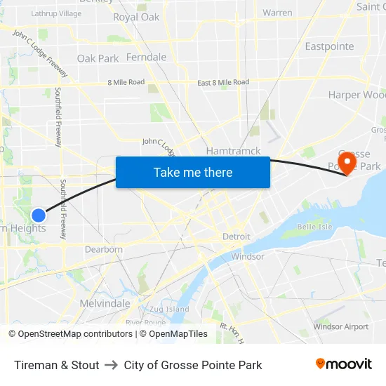Tireman & Stout to City of Grosse Pointe Park map