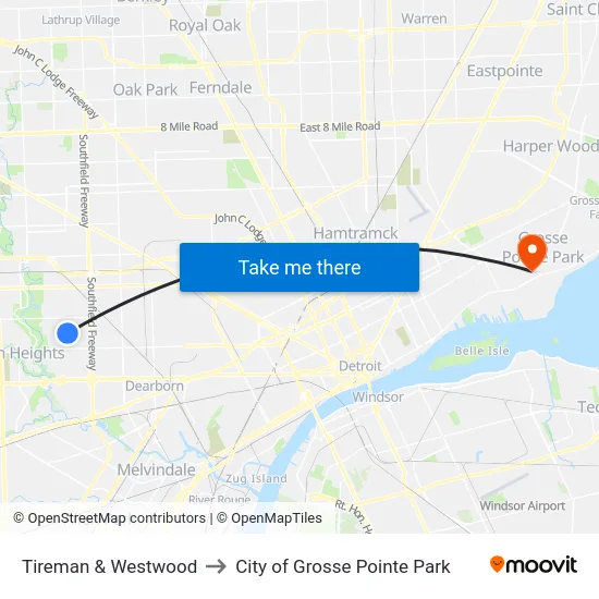 Tireman & Westwood to City of Grosse Pointe Park map