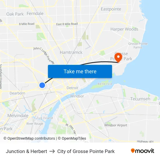 Junction & Herbert to City of Grosse Pointe Park map