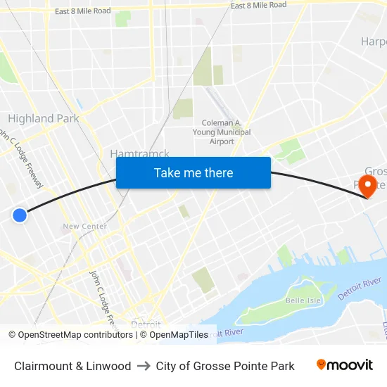 Clairmount & Linwood to City of Grosse Pointe Park map