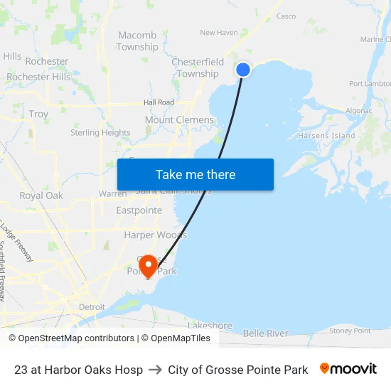 23 at Harbor Oaks Hosp to City of Grosse Pointe Park map