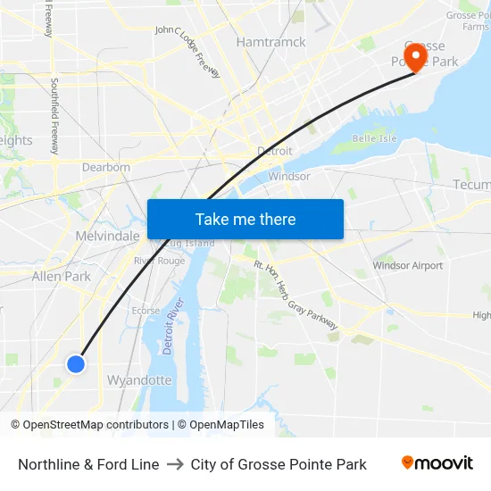Northline & Ford Line to City of Grosse Pointe Park map